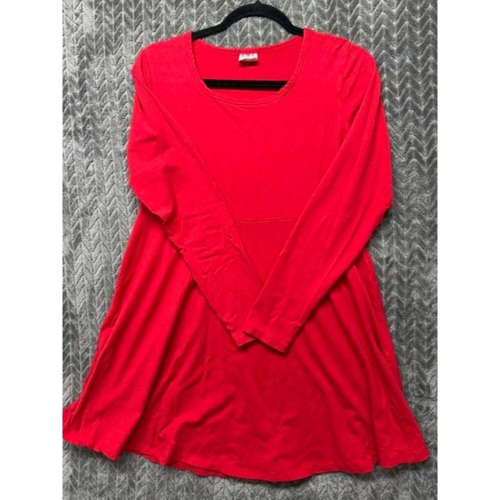 CMC Red Long Sleeve Babydoll Mini Dress Scoop Neck Empire Waist Small 0476
